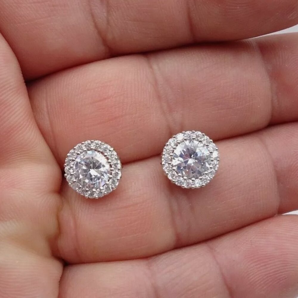 4 CT DIAMONDS STUNNING LADIES LAB SILVER 925 STERLING EARRINGS